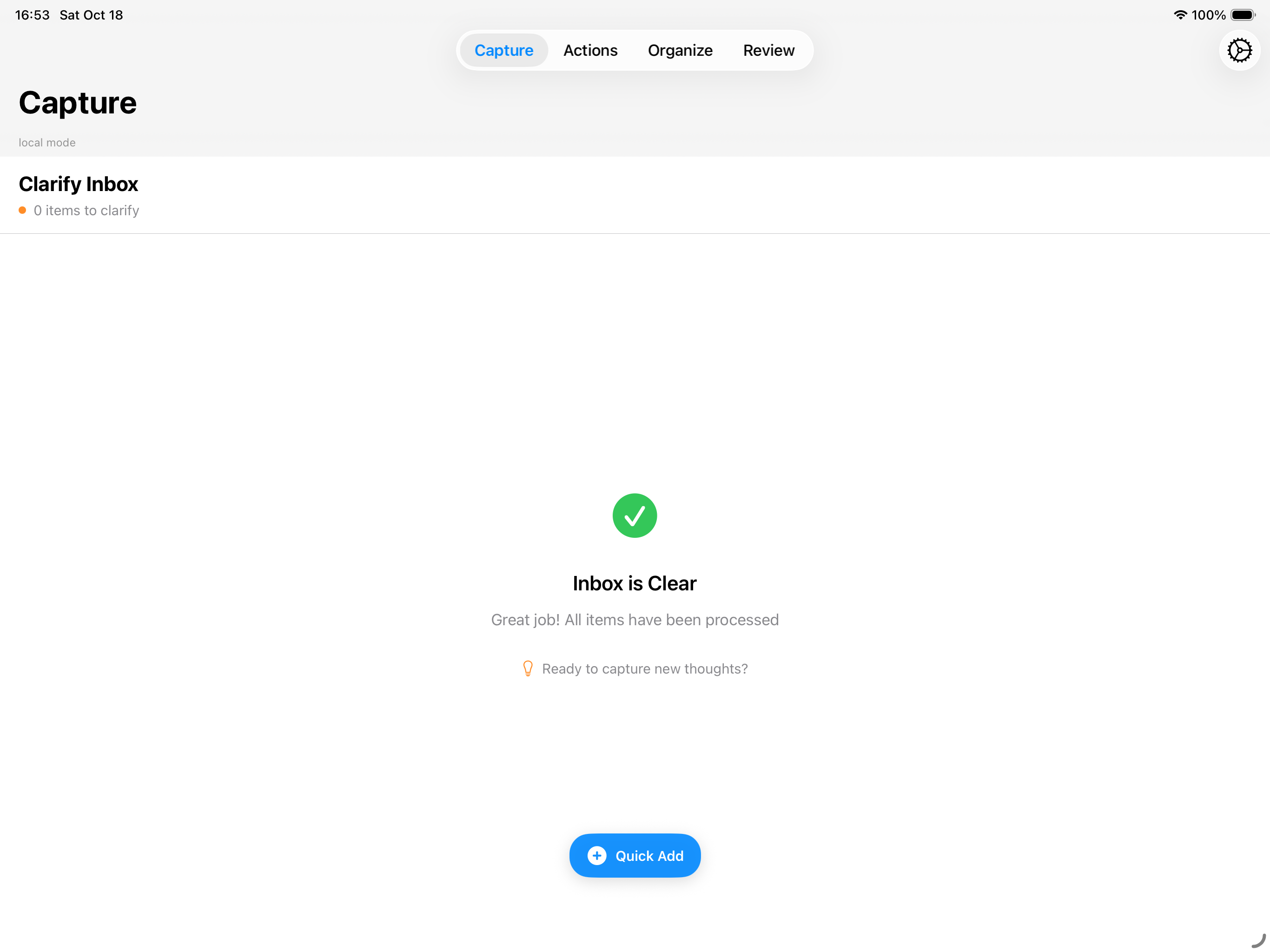 iPad Empty Inbox Interface